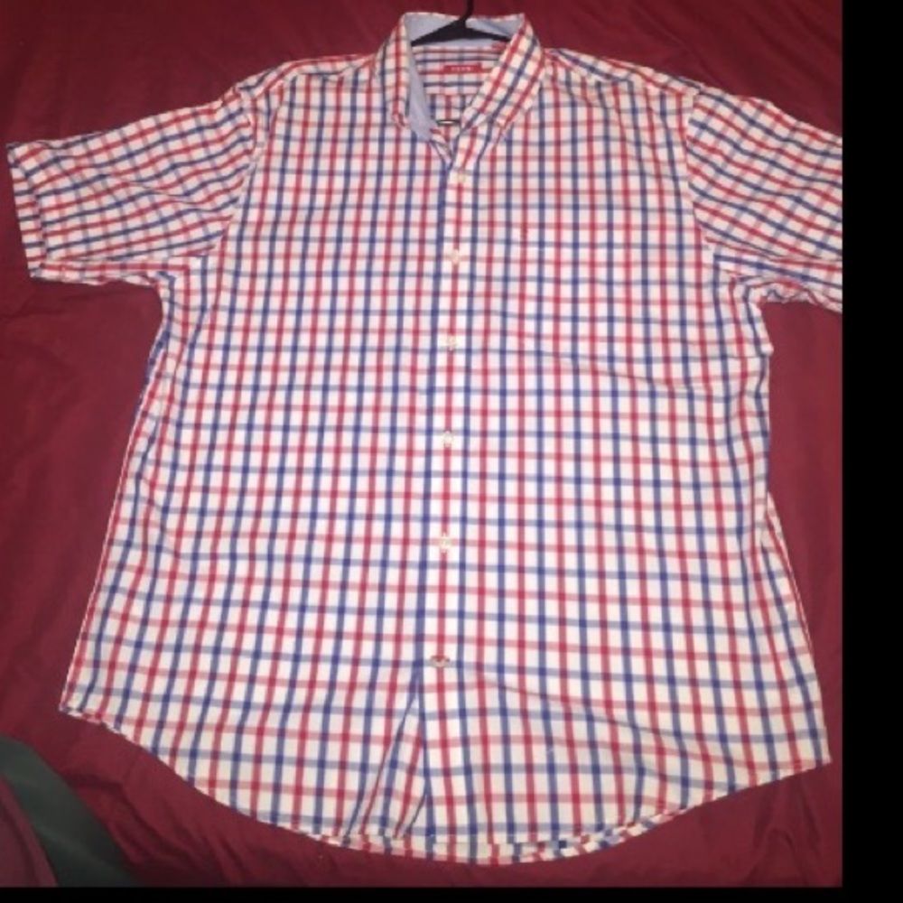 🐲Blue& red strip short sleeve shirt 🐲 - Picture 1 of 3